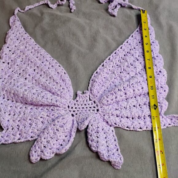 Handmade Crochet Butterfly Crop Top Boho Festival Halter Bralette Purple XS-XL - Picture 14 of 14